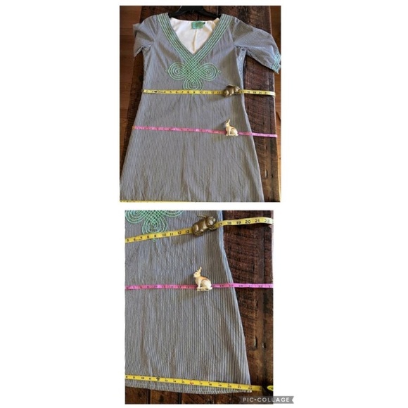 Judith March Blue and White Pinstriped Dress Mint Green Embroidery Size Small - Picture 8 of 11